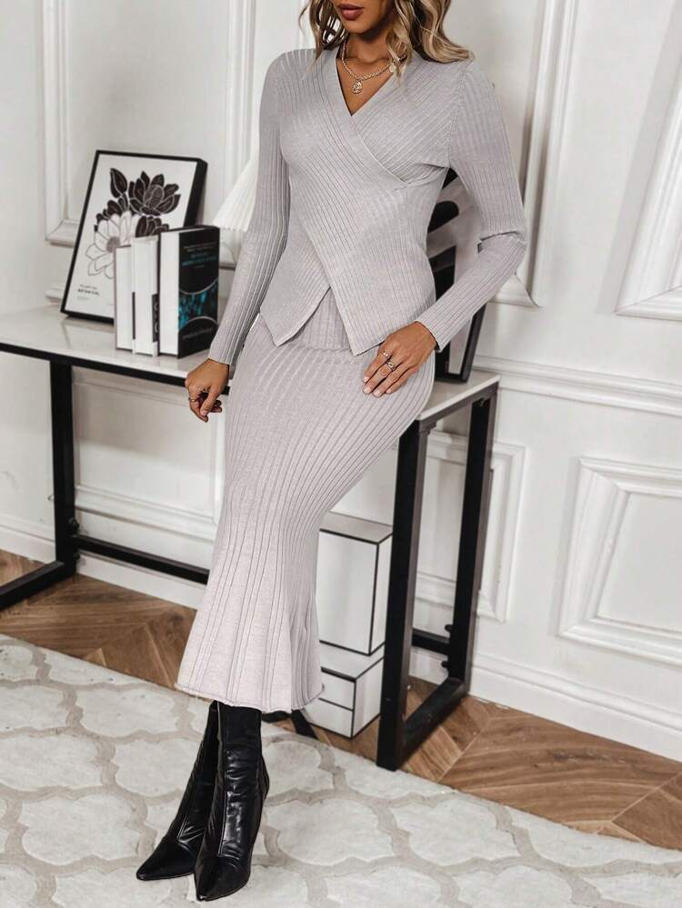 Women's Cross Front Knit Sweater Set Fall Cloth For Women