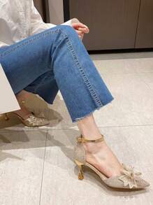 Zapatos de tacón alto elegantes dorados con moño para mujer, elegantes, para fiestas, bodas y atuendos - Dorado - Ver 8