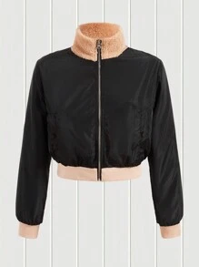 SHEIN EZwear Zip-front Teddy Jacket With Slanted Pockets - Multicolor - View 6