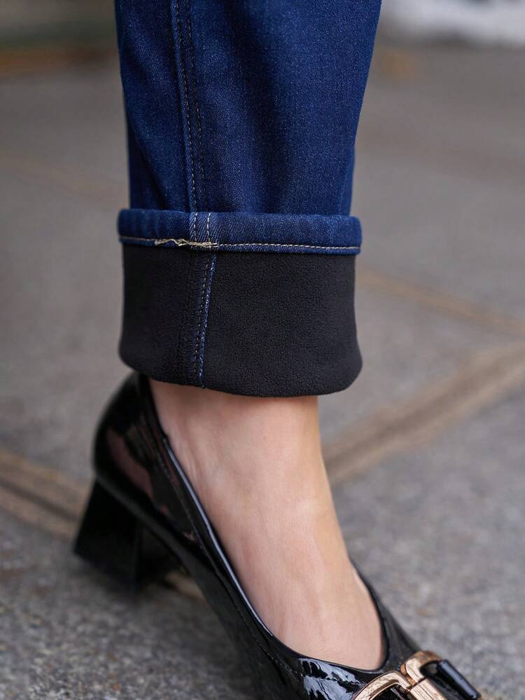 High-Waist Thermal Lined Button Fly Denim Jeans