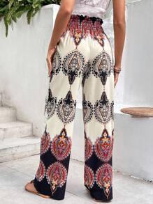 SHEIN VCAY In Đồ họa Eo cao Dây thắt lưng Quần ống rộng - Nhiều màu - Xem 2