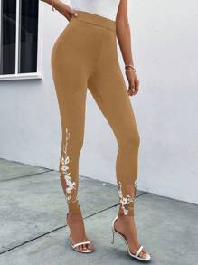 SHEIN Clasi Women's Printed Cutout Leggings - Apricot - View 1