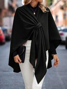 SHEIN Clasi Chất rắn tay cánh Áo choàng - màu đen - Xem 3