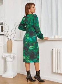 GENKIRA Ladies' Graphic Print Long Sleeve Dress With Split Hem - Multicolor - View 2