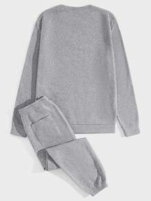 GENTILAND Nam Chi tiết được vá Áo chui đầu & Eo dây rút Quần thể thao - Màu Xám nhạt - Xem 2