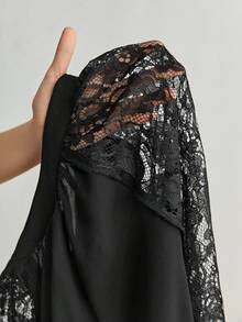 BizChic Hơn Ren tương phản Tay Raglan Cổ giả Áo sơ mi - màu đen - Xem 8