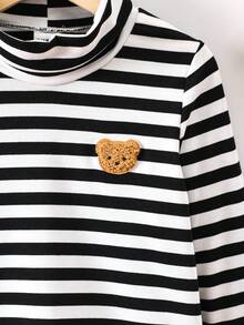 SHEIN Chàng trai trẻ Sọc Bản vá Gấu Cổ cao Áo thun - Nhiều màu - Xem 5