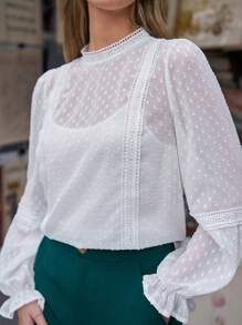 SHEIN Frenchy Sznurówka Patchwork Rękaw z falbanką  Bluzki
