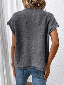 SHEIN Essnce Batwing Sleeve Sweater Vest - Black - View 2