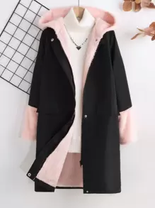 SHEIN Áo khoác mùa đông lót nhiệt ấm áp phong cách đường phố cho bé gái - màu đen - Xem 1