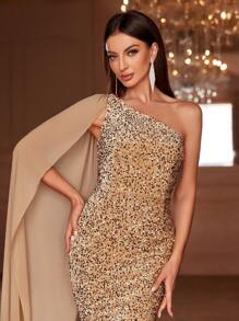 Faeriesty Elegant Shimmering Sequin Asymmetrical Neck Mermaid Gown – Perfect For Luxury Weddings, Evening Parties, Award Ceremonies, Black Tie Events, And Red Carpet Galas Party Dress Wedding Guest Dress Formal Dress Evening Dress