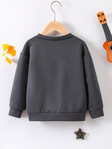 SHEIN 女小童吉他&字母圖案落肩袖運動衫 - 黑色 - 查看 2