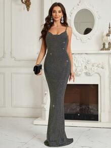 SHEIN Belle Women's Sparkly Bodycon Dress - Black - View 3