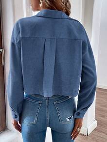 SHEIN Frenchy Flap Pocket Drop Shoulder Corduroy Jacket - Blue - View 2