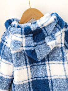 1入組嬰兒男孩休閒連帽夾克,秋天&冬天,格紋&長毛絨,百搭風格 - 藍色 - 查看 4