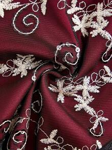 ROMWE Hippie Embroidered Mesh Asymmetrical Hem Camisole Top - Burgundy - View 3