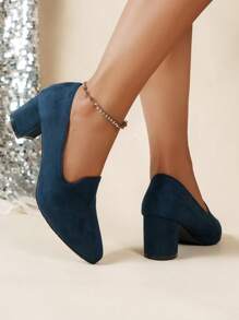 Zapatos De Tacón Alto Azul Para Mujeres, Zapatos De Tacón Alto Azul Marino, Zapatos De Tacón Grueso Para Fiestas, Ancho De Ajuste, Color Azul Curativo - Azul Marino - Ver 2