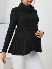 SHEIN 孕婦素色哺乳細節條紋針織T恤 - 黑色 - 查看 6