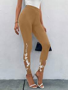 SHEIN Clasi Women's Printed Cutout Leggings - Apricot - View 6