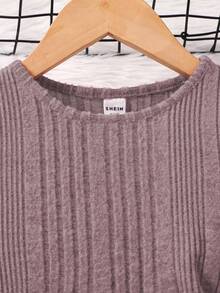 SHEIN 幼兒女童優雅粉色扭結前低翻邊裙,適用於秋季 - 粉色 - 查看 5
