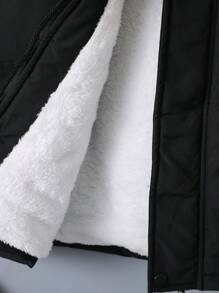 Tween Boy Letter Graphic Flap Pocket Teddy Lined Hooded Coat - Black - View 4