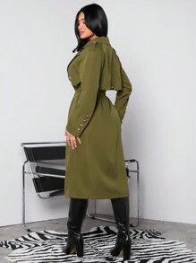 SHEIN SXY 女式新年時尚簡約雙排扣大衣 - 綠色 - 查看 2