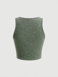 SHEIN MOD Regata De Malha Com Detalhes De Botão Sólido E Gola - Verde - Visão 2