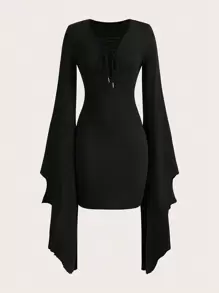 EgrlEra 女性鐘形袖前繫帶洋裝