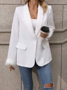 Chiquease 純色披肩領西裝外套,配流蘇下擺和袖口 - 白色 - 查看 6