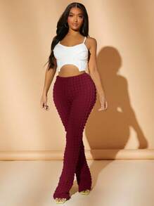 SHEIN SXY Women's Textured Bell-bottoms - Burgundy - View 4