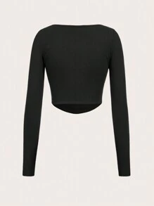 SHEIN EZwear Hai âm Nút phía trước Áo phông Crop - Đen và trắng - Xem 2