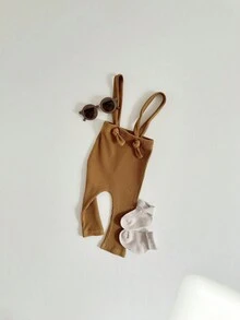 薄款罗纹针织常规款男童休闲工装裤，春秋季 - 咖啡棕 - 查看 4