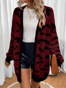 SHEIN Essnce Random Print Drop Shoulder Cardigan - Red - View 1