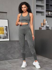 Easithlete 无缝高弹力运动胸罩搭配紧身裤健身女士套装女士健身套装女士紧身裤套装