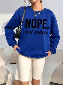 SHEIN EZwear Của phụ nữ Xanh In Vòng cổ Tay áo dài Áo nỉ - Xanh đậm - Xem 3