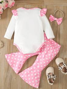 Em bé Cô gái Chó In Áo liền quần Và Chấm bi Quần loe - Hồng - Xem 2