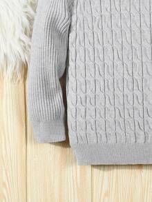 Young Boy Cable Knit Sweater - Grey - View 4