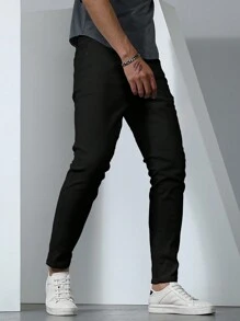 Manfinity Homme Men Cotton Solid Tapered Jeans - Black - View 3