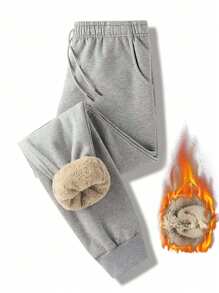 Men's Solid Color Drawstring Pocket Elastic Cuff Casual Sweatpants