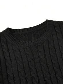 Manfinity Homme Men Black Cable Knit Sweater,Autumn Basic Casual Ribbed Long Sleeve Pullover,Solid Color Date Knitwear For Men - Black - View 4