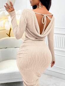 Vestido Bodycon Con Detalles De Lazo, Drapeado Y Arrugado Con Espalda Abierta - Albaricoque - Ver 2