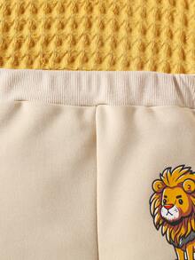 2023年春秋新款嬰兒男童獅子印花長袖運動服和慢跑褲套裝,休閒運動風格 - 杏色 - 查看 3