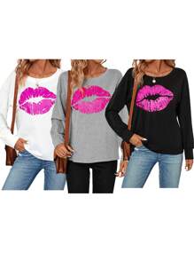 SHEIN LUNE Women's Three-piece Lips Print Sweatshirt - Multicolor - View 3