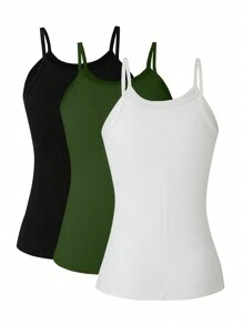 EMERY ROSE Women's 3 Pieces Solid Color Camisole Tops For Summer - Green - View 2