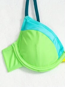 SHEIN Swim Women's Summer Beach Colorblock Neon Bikini Set Bathing Suit - Multicolor - View 6
