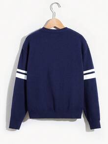 SHEIN 男大童條紋圖案菱形針織套頭毛衣 - 寶藍色 - 查看 2