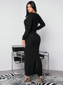 SHEIN SXY New Year Women'S Texture Fabric Two-Piece Set - Black - View 2