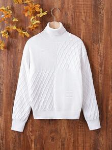 SHEIN Young Girl Turtleneck Drop Shoulder Sweater - White - View 6