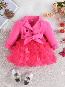 Spring/autumn 2023 New Arrival Sweet & Cute Style Girls' Butterfly Mesh Tutu Dress In Pink - Hot Pink - View 1