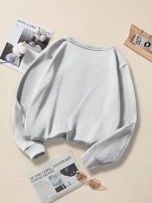 SHEIN EZwear Women's Letter Print Drop Shoulder Sweatshirt - Light Grey - View 2